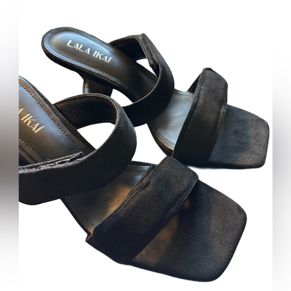 NWOT Women’s Faux Suede Square Open Toe Slip On Stiletto Heels Sandals - Picture 3 of 11